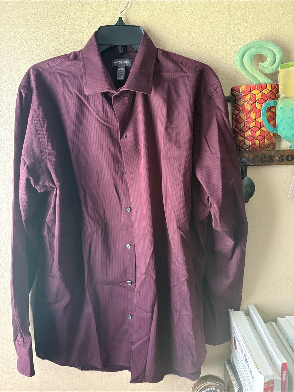 Van Heusen Men's Maroon Button-Up Long Sleeve Dress Shirt